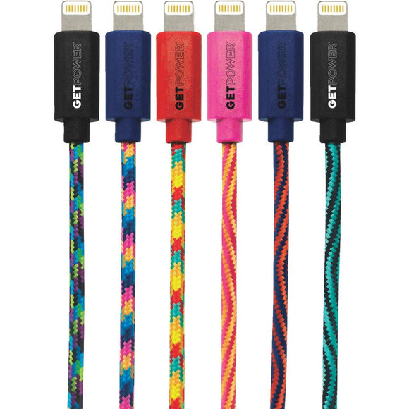 GetPower 10 Ft. Multi-Color Braided Lightning USB Charging & Sync Cable