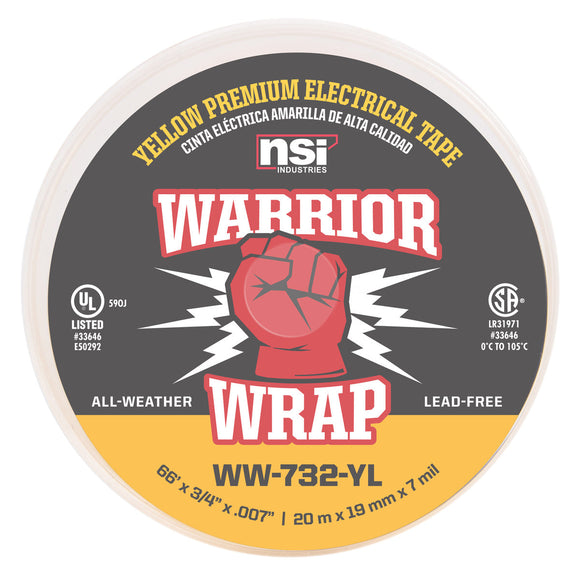 NSI Industries Professional Yellow Vinyl Electrical Tape, 7mil, 66ft Long (7mil x 66')