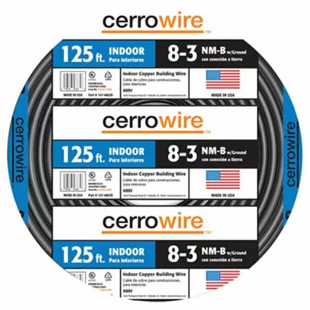 Marmon Home Improvement 125 ft. 8/3 Black Stranded CerroMax SLiPWire Copper NM-B Wire (125', Black)