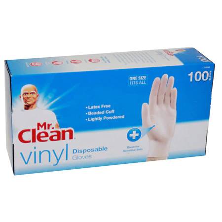 Mr. Clean, Disposable Vinyl, 100ct Latex Free, Powder Free, Beaded Cuff Gloves (100 Ct)